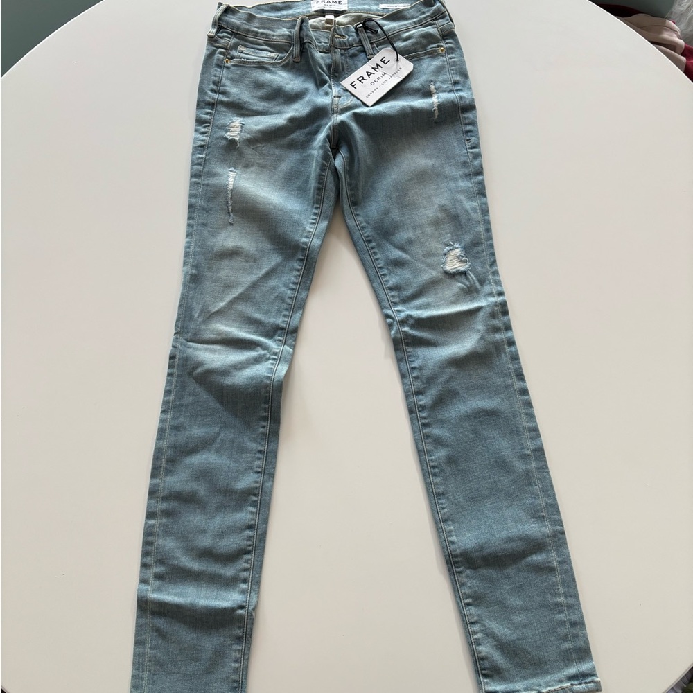 Frame Denim Women's Distressed Light Blue Skinny Jeans